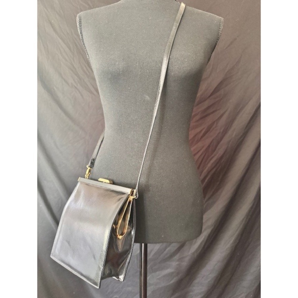Zenith Vintage Black Leather Crossbody Bag Gold Hardware Made in Canada - Picture 2 of 5